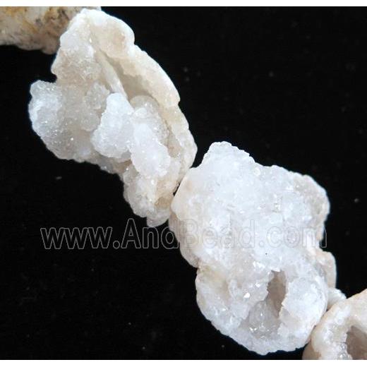 white druzy agate beads, freeform