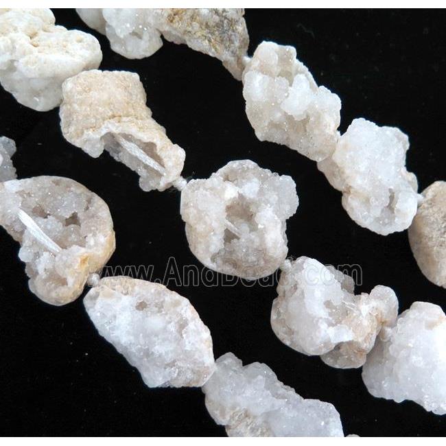 white druzy agate beads, freeform