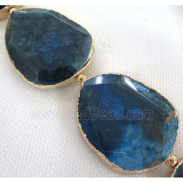 dragon veins Agate slab bead, faceted freeform, gold plated