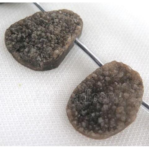 druzy quartz bead, freeform, gray