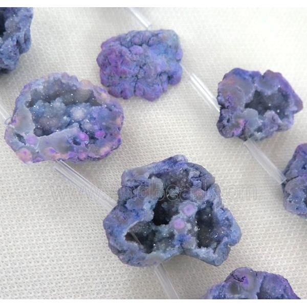 purple druzy agate beads, freeform
