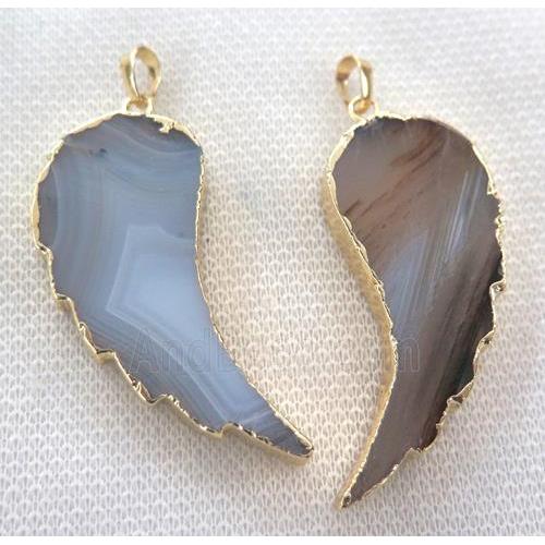 Heihua Agate Pendant, angel wing, gold plated