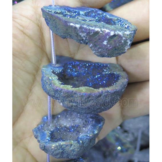druzy agate beads, freeform, rainbow electroplated