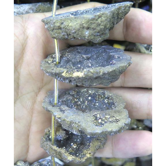 Agate Druzy Beads, freeform, gold electroplated