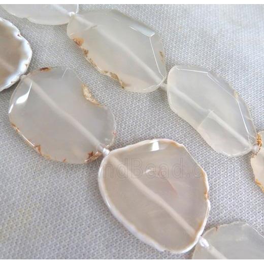 white agate slab beads, faceted freeform