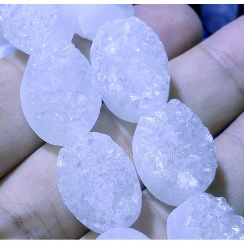 quartz druzy beads, oval, white AB-color
