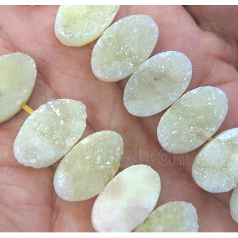druzy quartz beads, oval, yellow