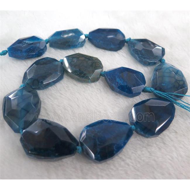agate bead, faceted teardrop, blue