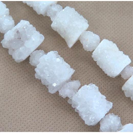 clear quartz druzy beads, tube, white
