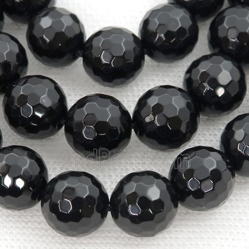 Natural Black Agate Onyx Beads Faceted Round