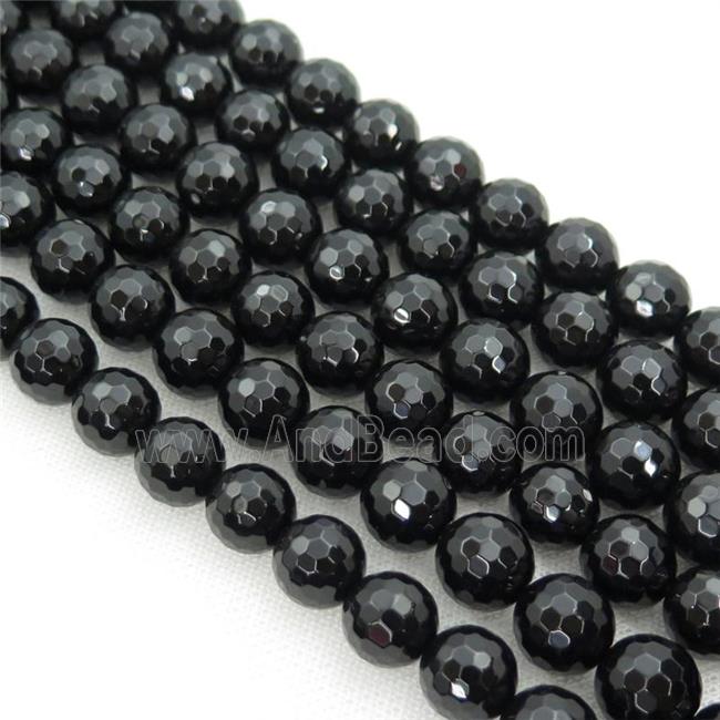 Natural Black Agate Onyx Beads Faceted Round