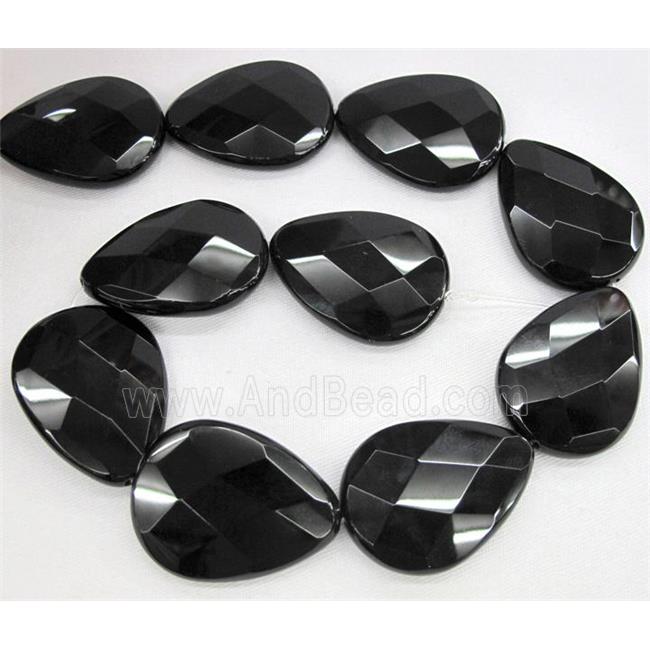 natural Onyx bead, faceted teardrop, black