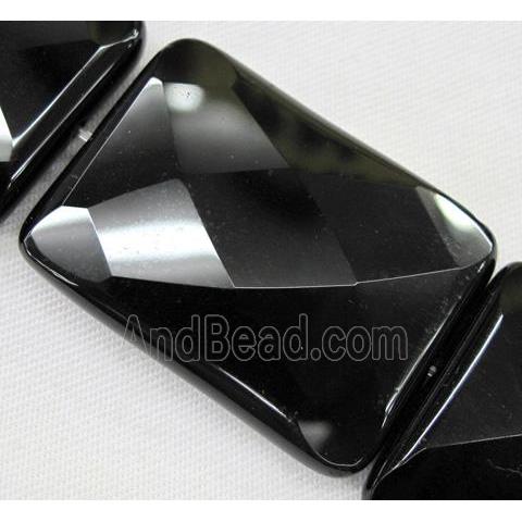 natural onyx bead, faceted rectangle, black