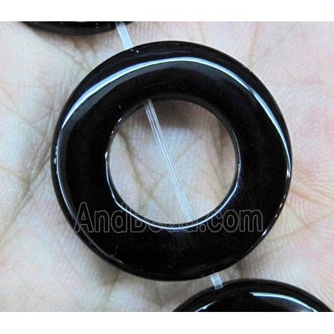natural onyx bead, A-grade, round-ring, black
