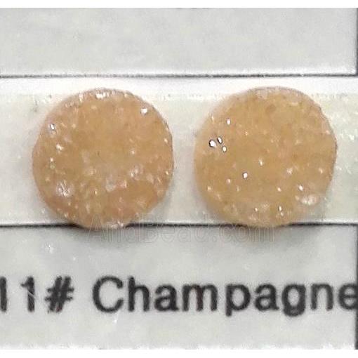 quartz druzy cabochon, flat-round, champagne