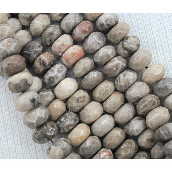 Coral Fossil Jasper Beads, chrysanthemum, faceted rondelle