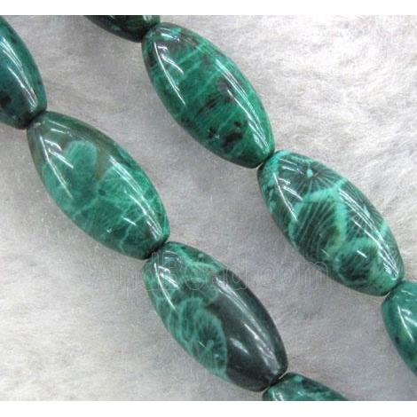 Coral Fossil Beads, chrysanthemum, dye green, rice-shaped
