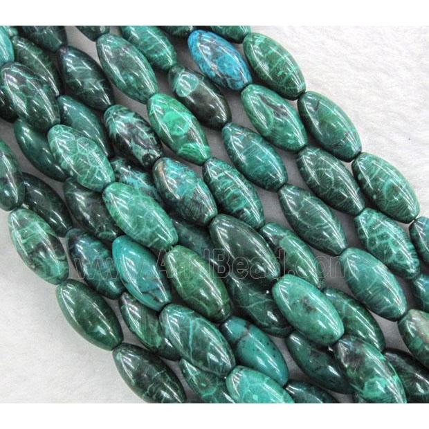 Coral Fossil Beads, chrysanthemum, dye green, rice-shaped