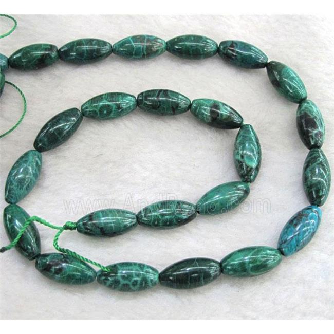 Coral Fossil Beads, chrysanthemum, dye green, rice-shaped