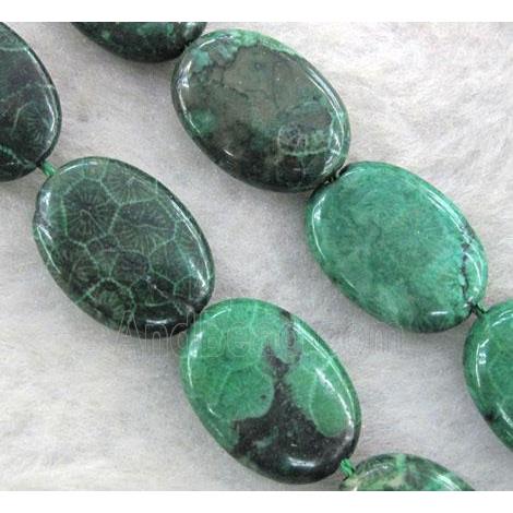 green Coral Fossil Beads, chrysanthemum, dye, oval