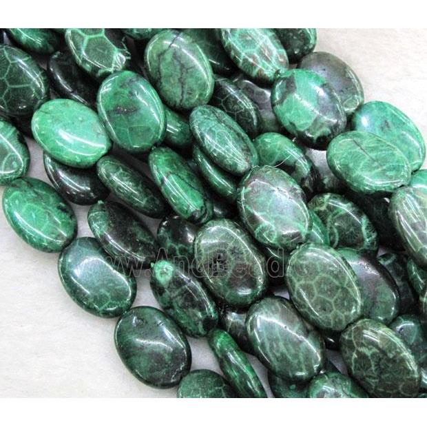 green Coral Fossil Beads, chrysanthemum, dye, oval