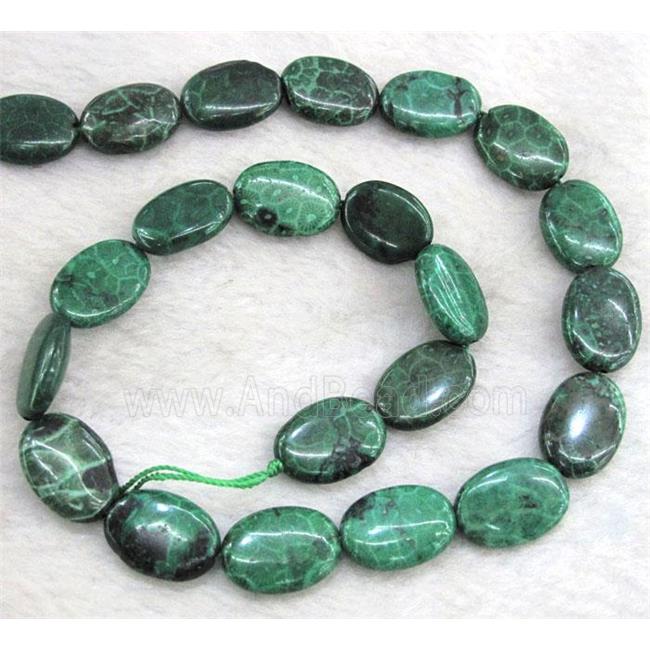 green Coral Fossil Beads, chrysanthemum, dye, oval