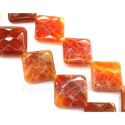 ruby fire Agate beads, faceted square, corner-drilled, grade A