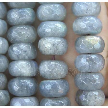 Labradorite Stone bead, grey, faceted rondelle