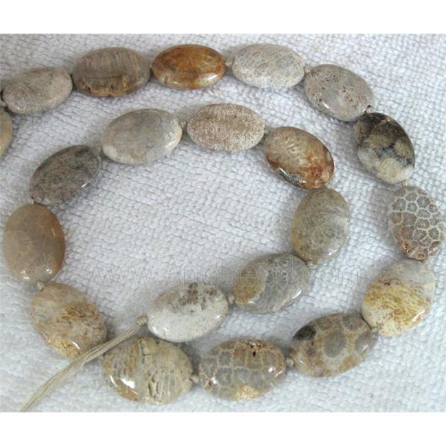 Coral Fossil Beads, chrysanthemum, flat oval