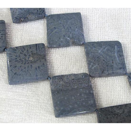 blue Coral Fossil Beads, chrysanthemum, square
