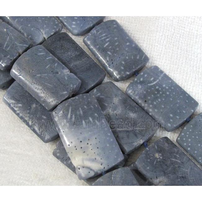 blue Coral Fossil Beads, chrysanthemum, rectangle