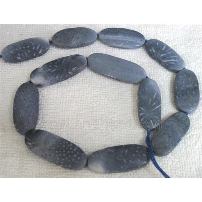 blue Coral Fossil Beads, chrysanthemum, flat oval