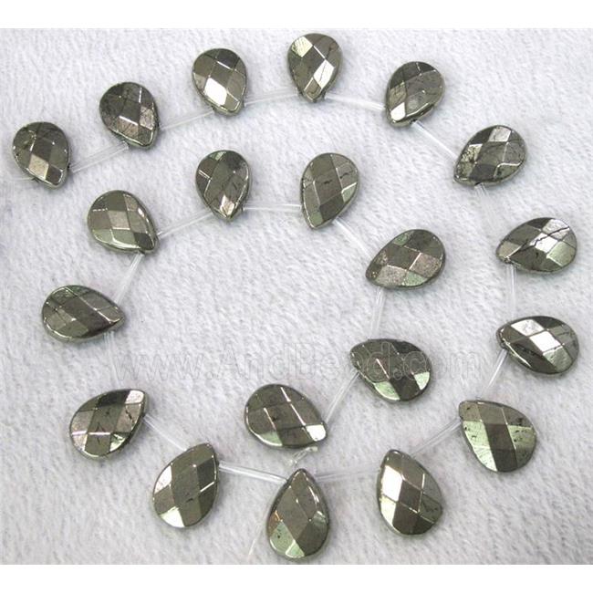 natural Pyrite Beads, faceted teardrop