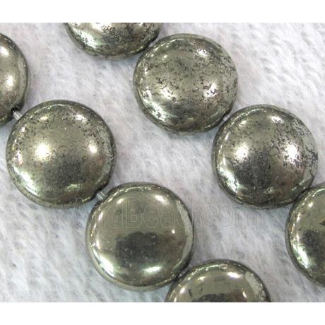 natural Pyrite Beads, flat-round