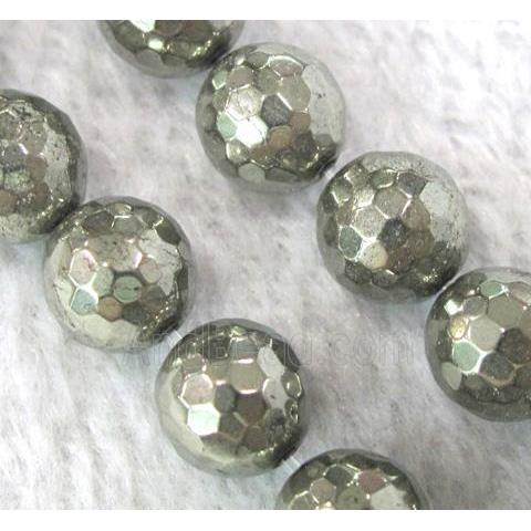 natural Pyrite Beads, faceted round