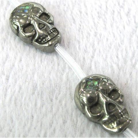 natural Pyrite Beads, flat-skull charm