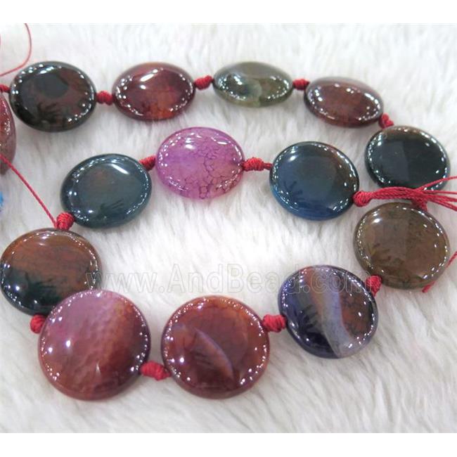 dragon veins Agate beads, flat round, mixed color