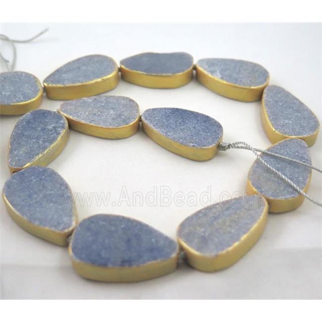 natural blue aventurine beads, teardrop, dark-gold plated
