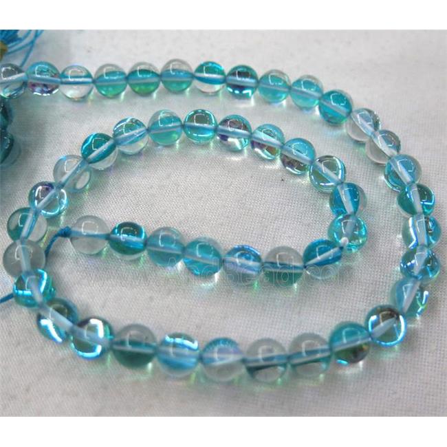 round synthetic aqua Aura Quartz Glass Beads