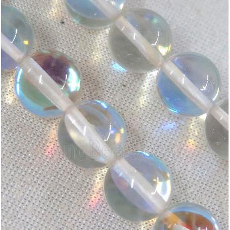 round synthetic clear Aura Quartz Glass Beads