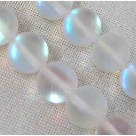 round synthetic white Mystic Aura Quartz Crystal Beads, glowing, matte