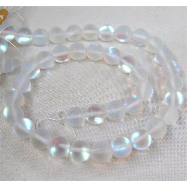 round synthetic white Mystic Aura Quartz Crystal Beads, glowing, matte