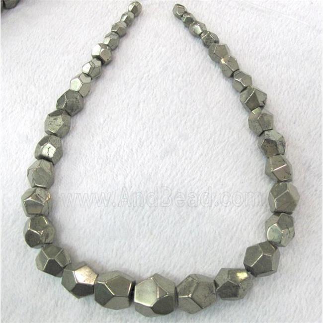 natural Pyrite nugget Beads for necklace, faceted freeform