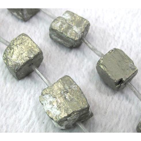 natural Pyrite Beads, freeform cube