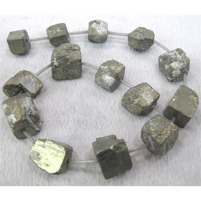 natural Pyrite Beads, freeform cube