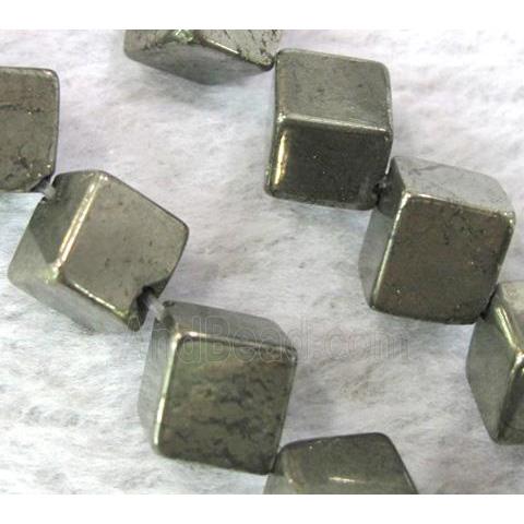 natural Pyrite Beads, cube, corner-drilled