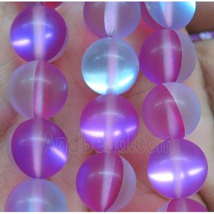 round synthetic hotpink Aura Quartz Beads, matte