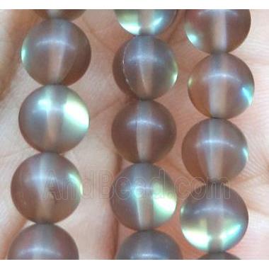 round coffee synthetic Aura Quartz Glass Beads, matte