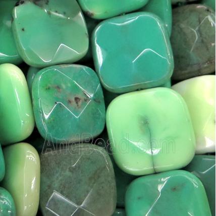 green grass agate bead, faceted square