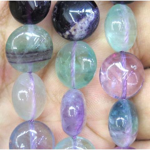 rainbow Fluorite beads, flat-round